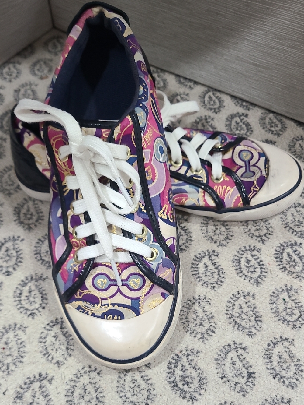 Coach Pink and Purple Patterned Lace-Up Sneakers - Picture 2 of 8